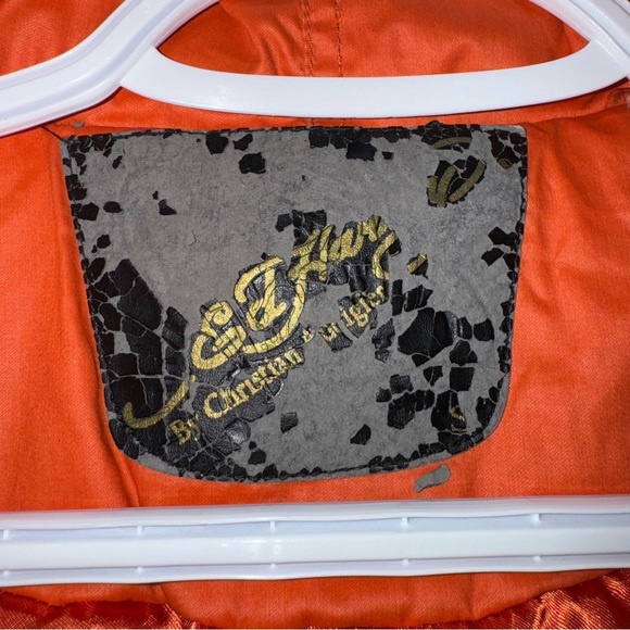 VTG Ed Hardy Trech Coats Embroidered Tiger Tattoo Y2K  Women Small Orange Gothic - Picture 14 of 14